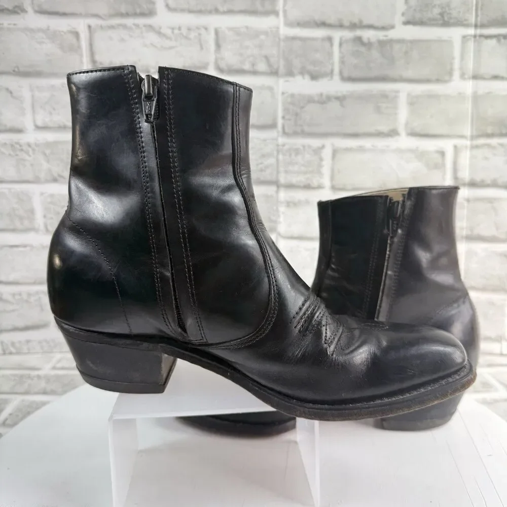 Hanover Vintage Men's 8 D/B Black Leather Ankle Zip Western Classic Boots